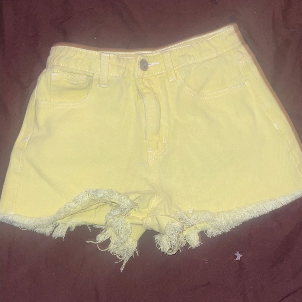 SHEIN Yellow Distressed Jean Shorts